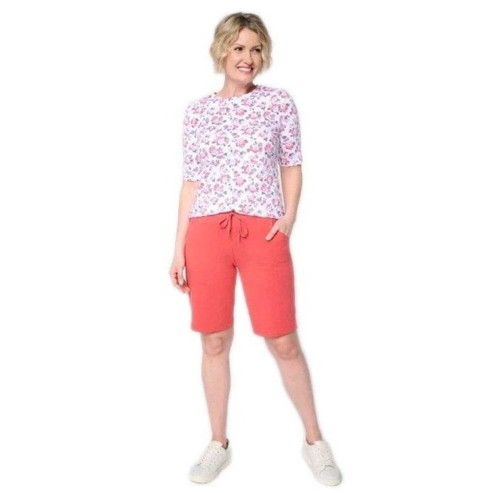NWOT DENIM CO ACTIVE Womens 2X French Terry Pull-On Bermuda Shorts Coral A588141